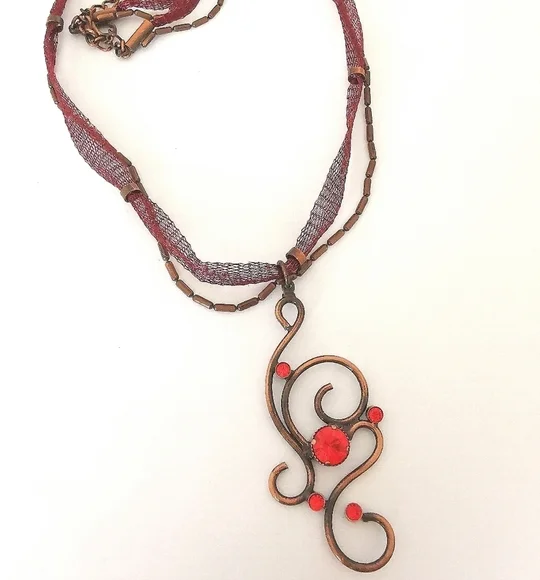 NWT Czech made necklace with tangerine crystals set in copper tone finish - Picture 3 of 6